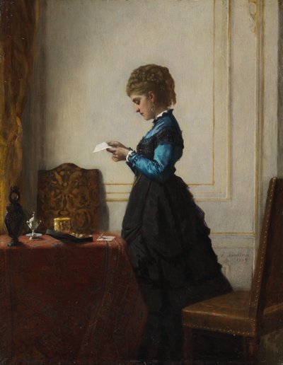 Young Woman in Front of a Window Reading a Letter by Fritz Paulsen